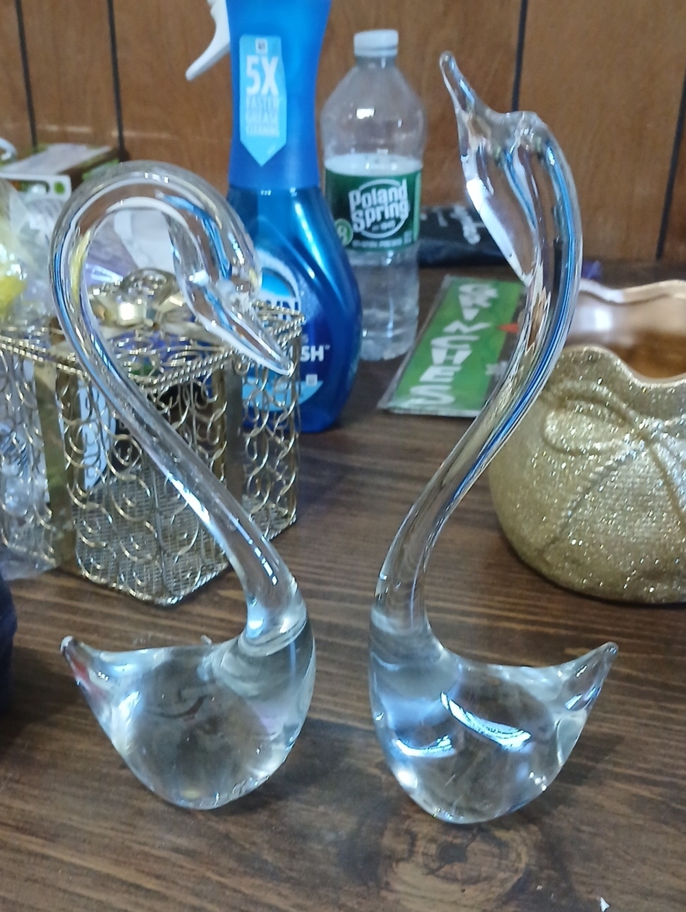 Vintage - Set of 2 - Tall & Small - Handmade Crystal- Art Glass Swans